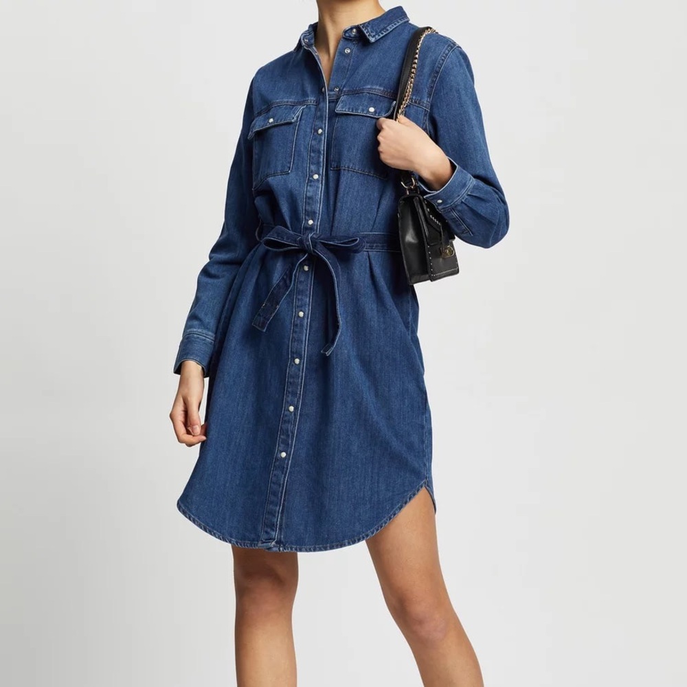 J.Crew Re-Imagined Jean Dress Button Down Long Sleeve Chest & Side Pockets sz 00 - Picture 1 of 8